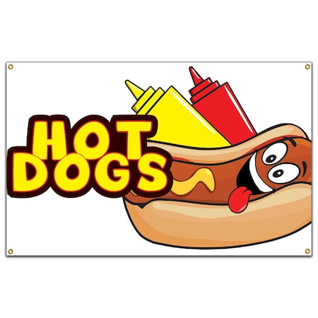 Signmission Hot Dogs Banner Heavy Duty 13 Oz Vinyl with Grommets Single Sided B-60 Hot Dogs